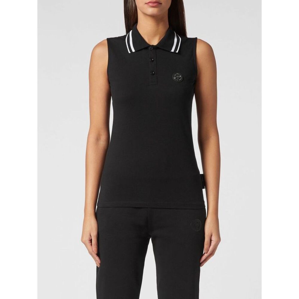 Plein Sport Women Sleeveless Cotton Polo Shirt Plein Sport With Striped Collar